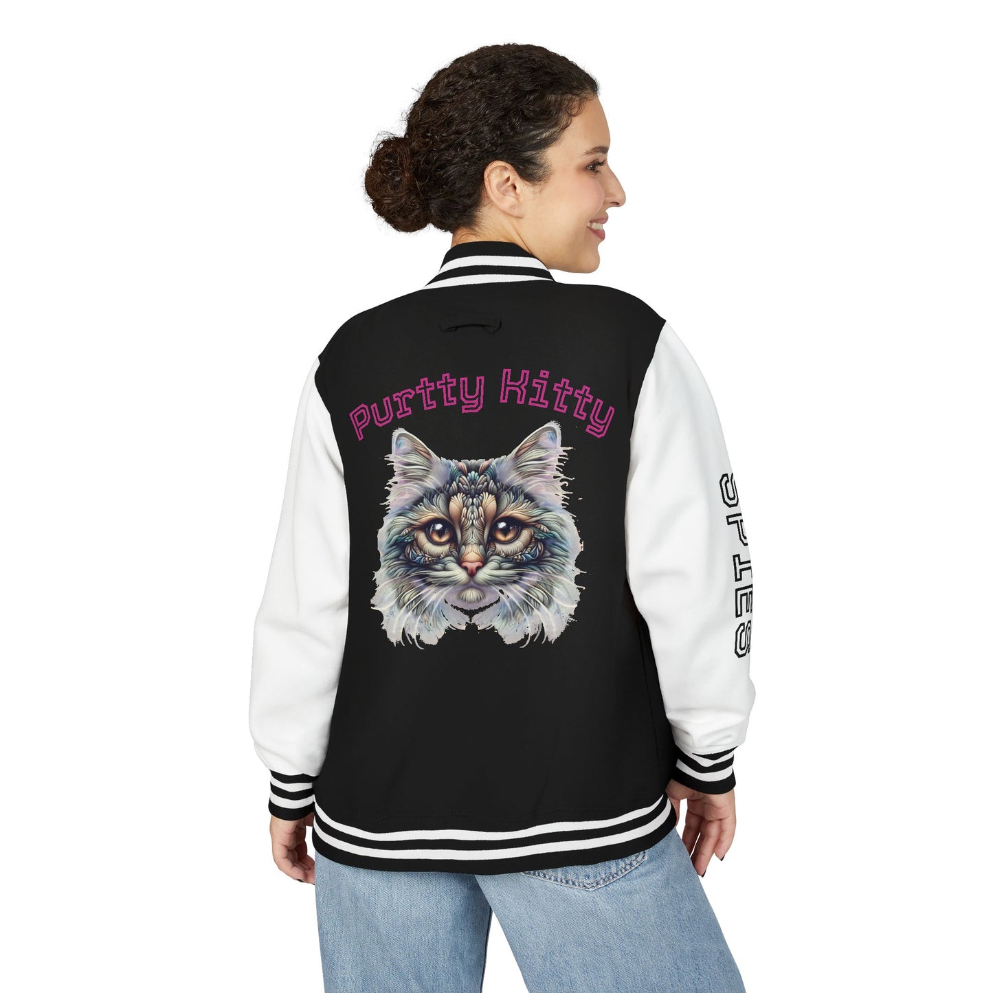 Unisex Heavyweight Letterman Jacket - Purtty Kitty - Spies