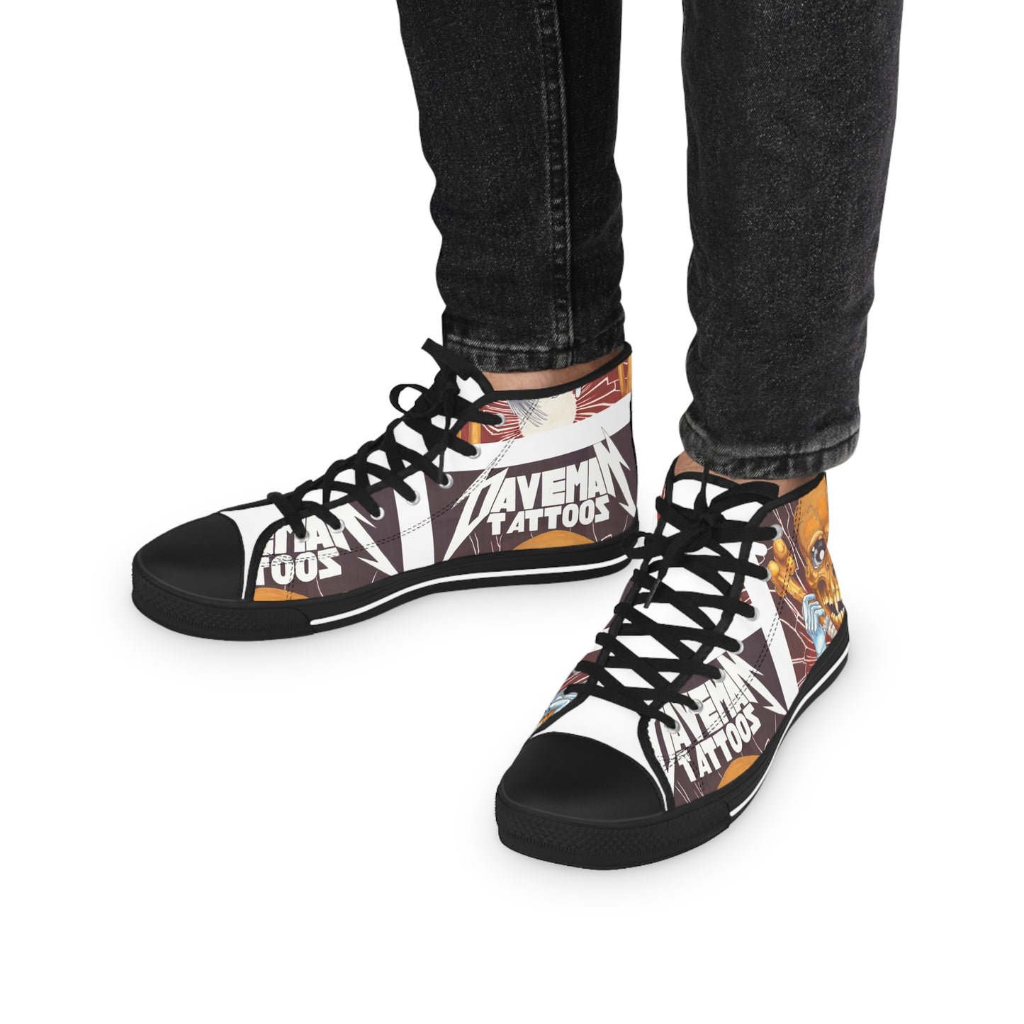 High Top Sneakers — Retro DavemanTattoos Skull Graphic Men's Canvas Shoes