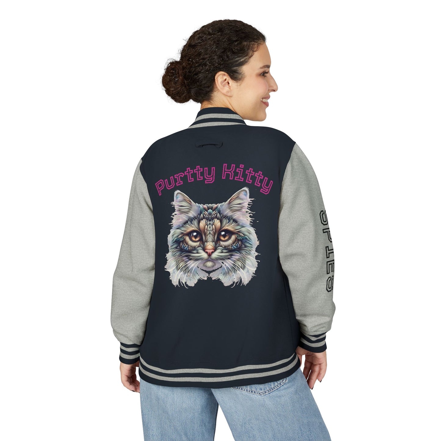 Unisex Heavyweight Letterman Jacket - Purtty Kitty - Spies