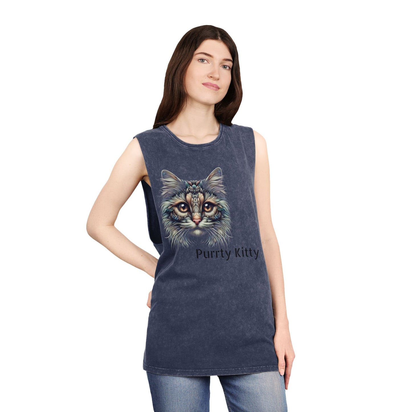 Unisex Stonewash Tank Top - Purtty Kitty Graphic Tee