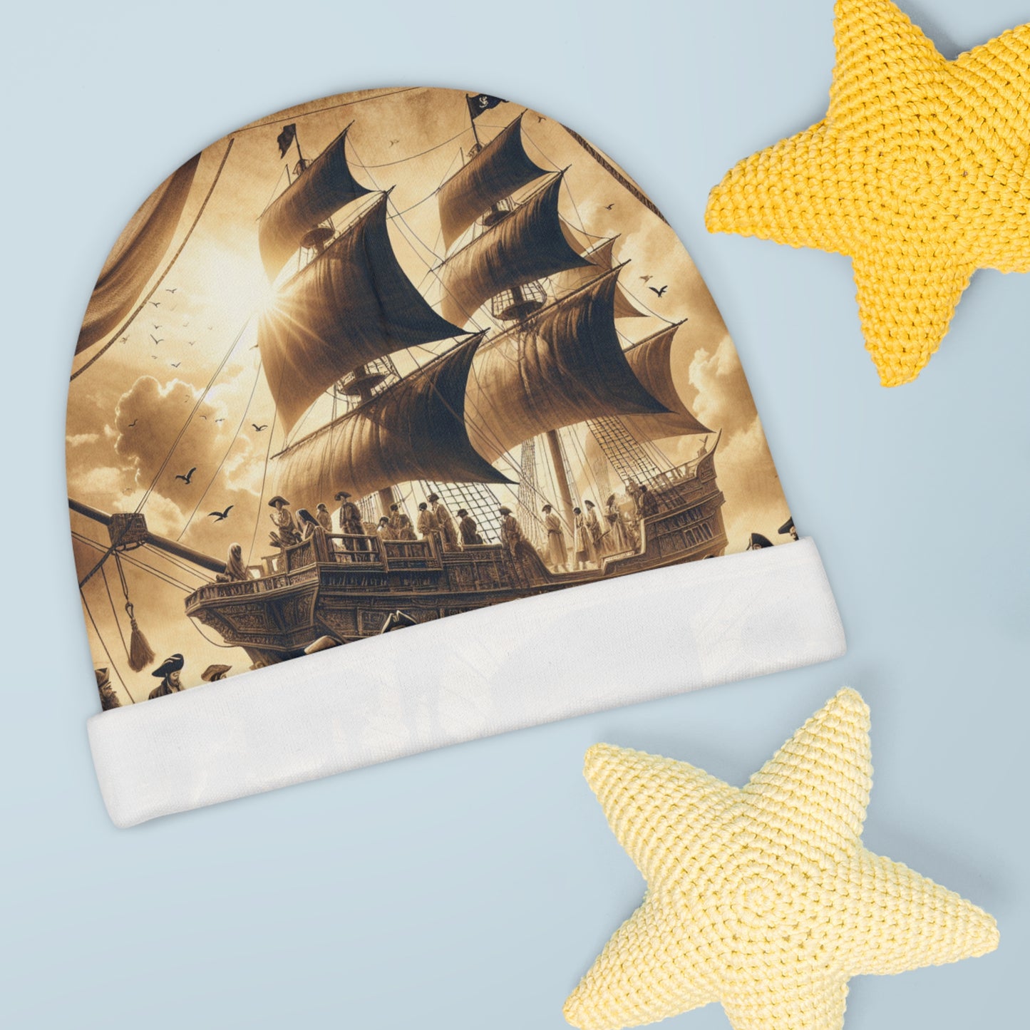 Vintage Pirate Ship Baby Beanie - Nautical Themed Infant Hat