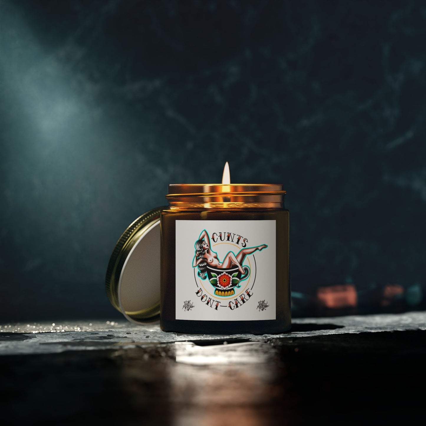 Coconut Apricot Scented Candle - "Cunts Don't Care" Pinup - 4oz & 9oz