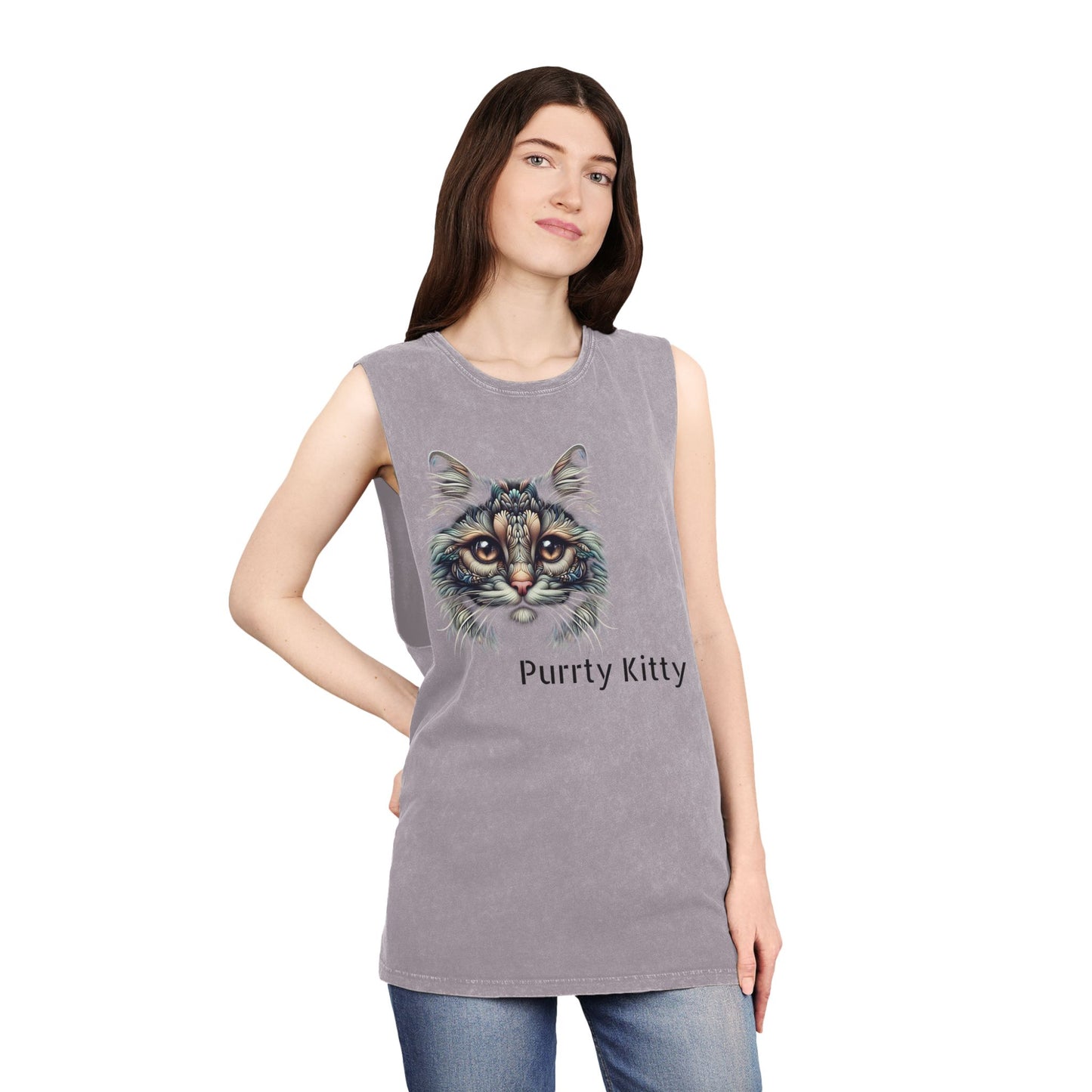 Unisex Stonewash Tank Top - Purtty Kitty Graphic Tee