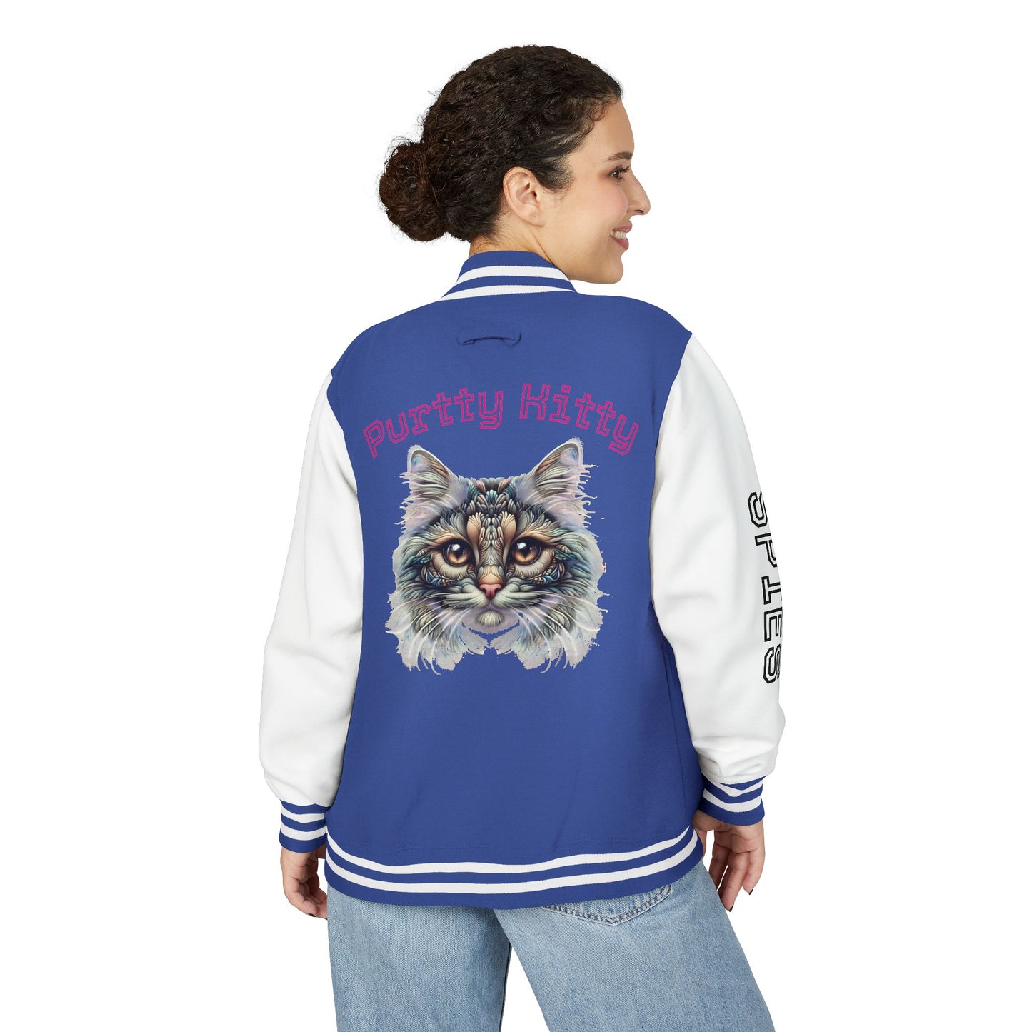 Unisex Heavyweight Letterman Jacket - Purtty Kitty - Spies