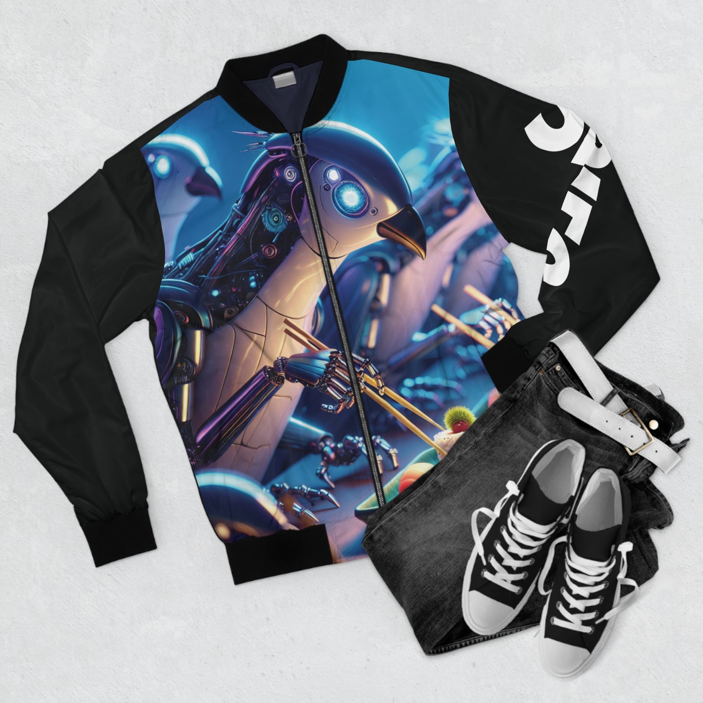 Futuristic Birds Aren't Real Bomber Jacket - 'Spies' Design