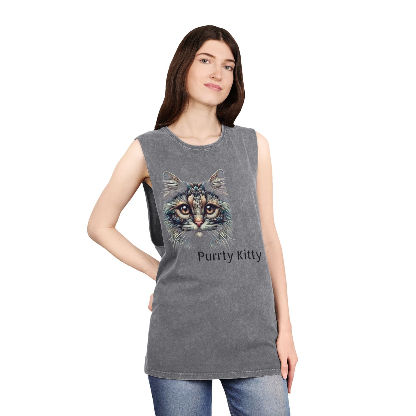 Unisex Stonewash Tank Top - Purtty Kitty Graphic Tee