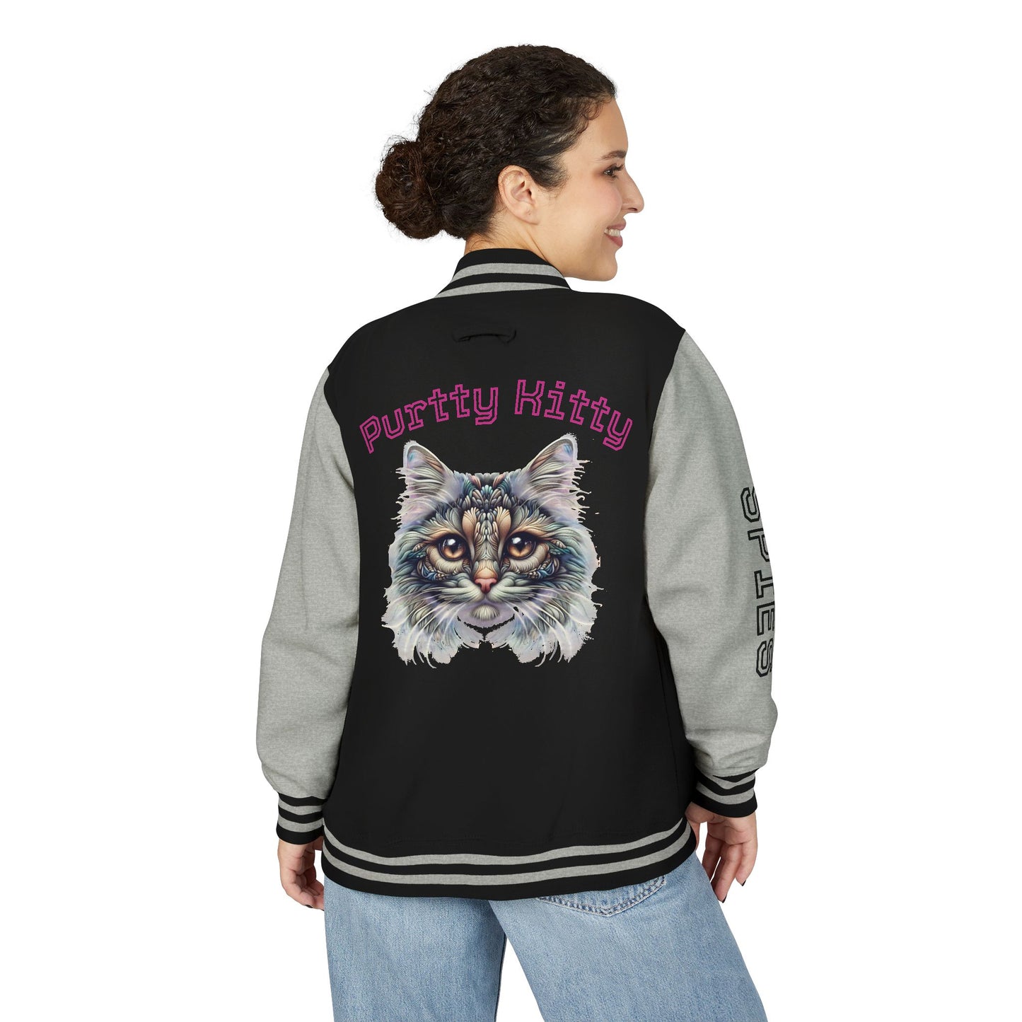 Unisex Heavyweight Letterman Jacket - Purtty Kitty - Spies