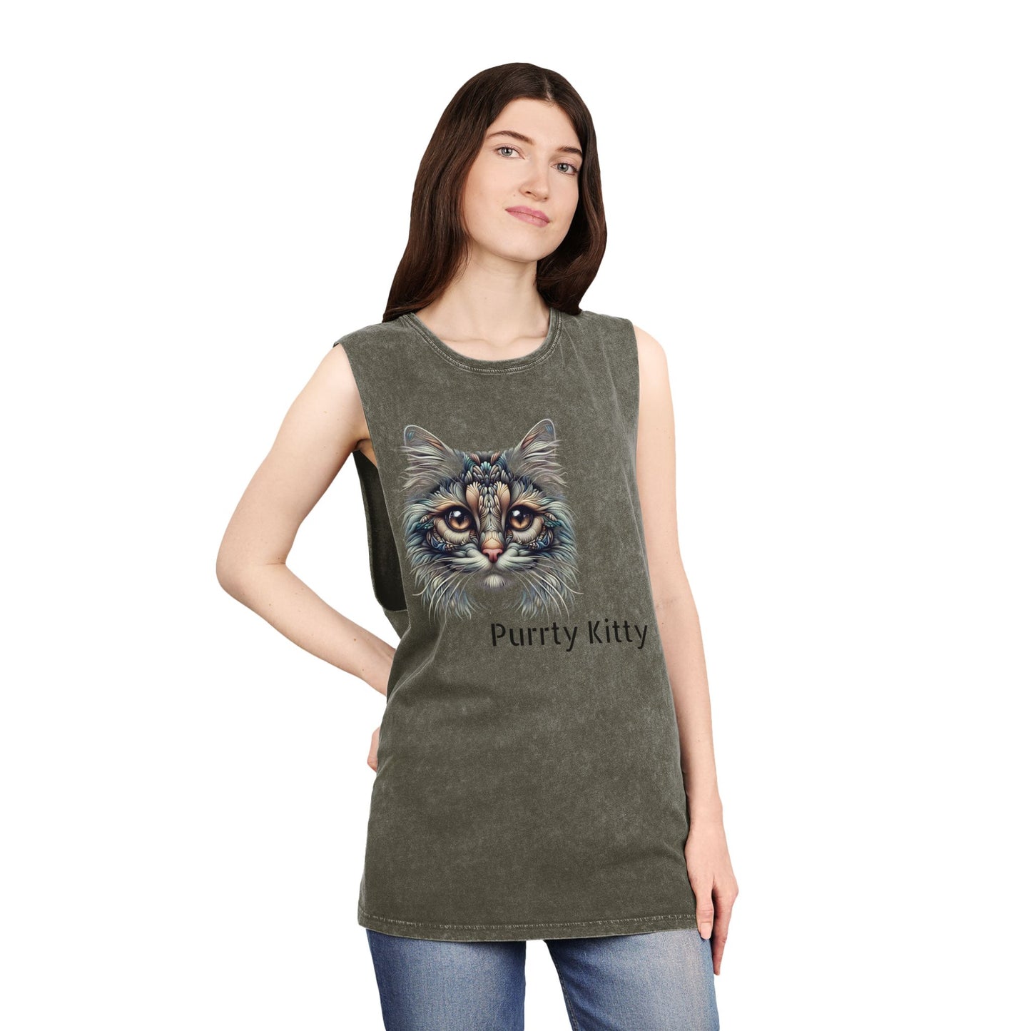 Unisex Stonewash Tank Top - Purtty Kitty Graphic Tee