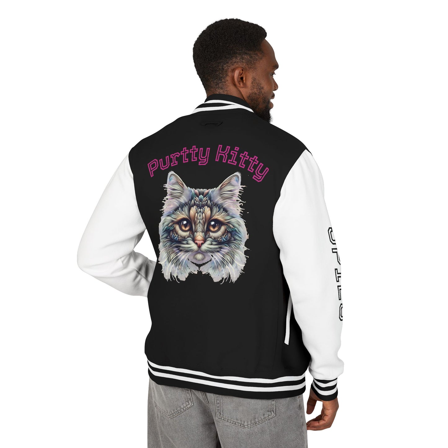 Unisex Heavyweight Letterman Jacket - Purtty Kitty - Spies