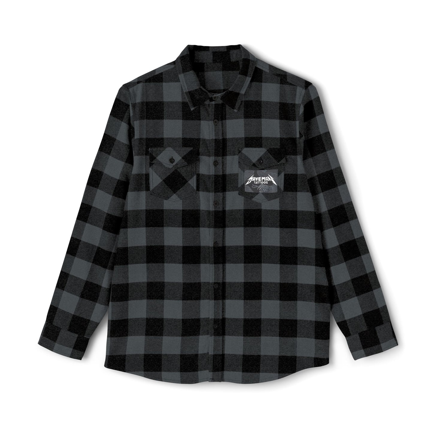 New Daveman Logo Skull Tattoo Graphic Flannel Shirt — Vintage Metal Band Plaid