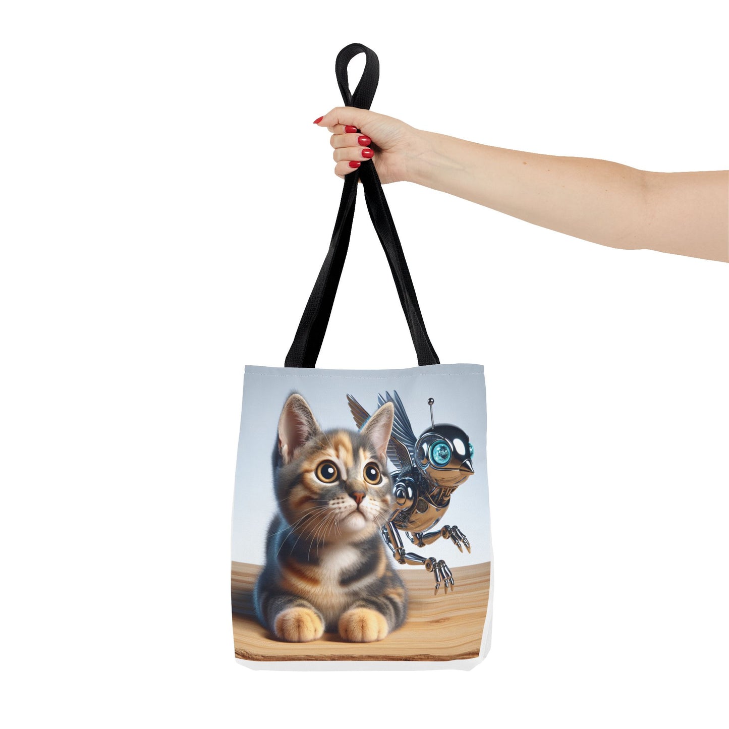 Unique Cat & Robot Tote Bag, Fun Graphic Bag, Quirky Eco-Friendly Gift, Pet Lover’s Tote, Cool Shopping Bag, Everyday Use