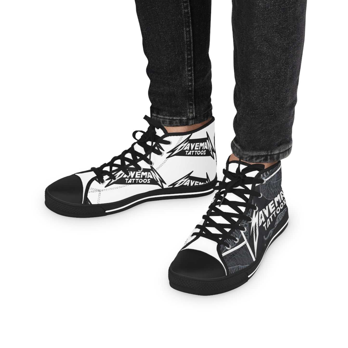 Men's High Top Sneakers — Black Grunge 'Daveman Tattoos' Graphic