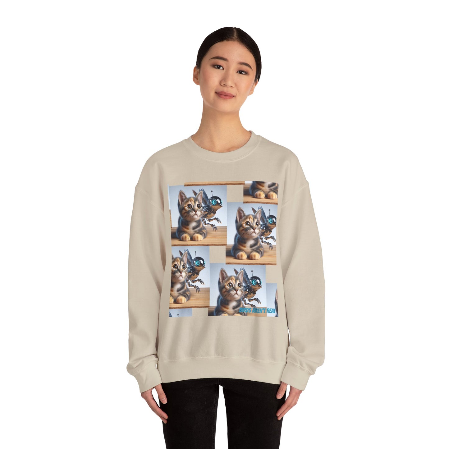 Cute Cat Crewneck Sweatshirt - Cozy, Funny Birds Aren't Real Unisex Apparel, Cat Lover Gift, Animal Print Jumper, Winter Fashion, Cozy