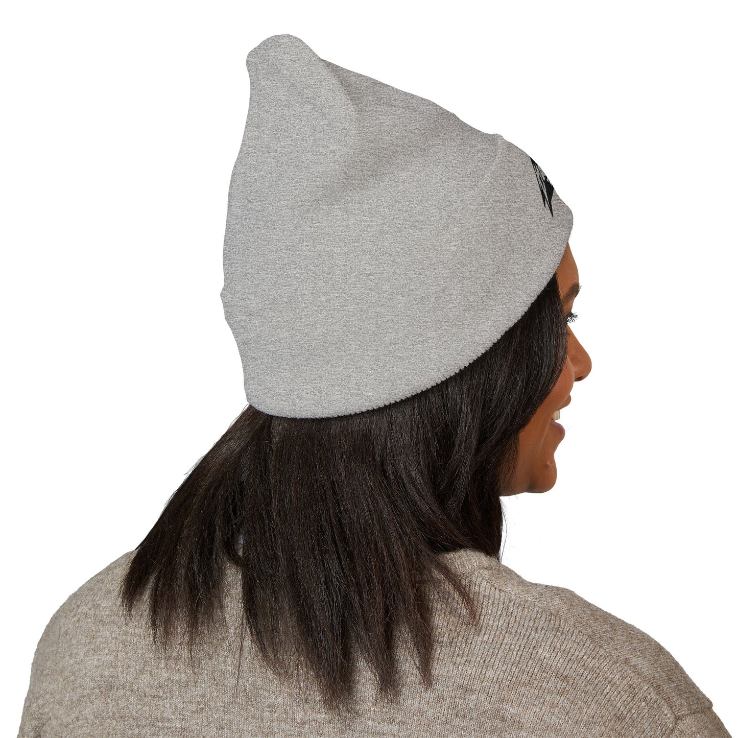 Embroidered 'Daveman Tattoos' Cuffed Beanie — White Knit Skull Cap