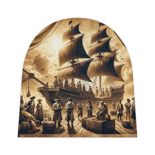 Vintage Pirate Ship Baby Beanie - Nautical Themed Infant Hat