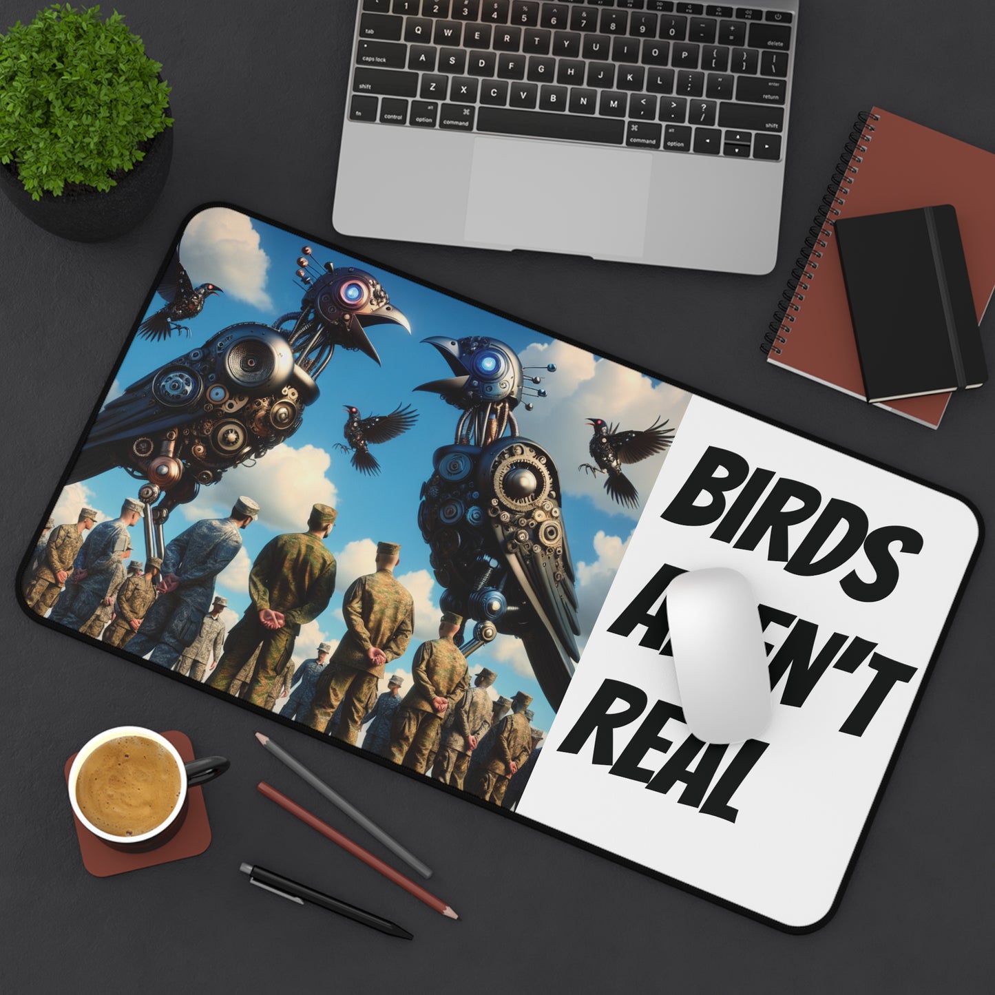 Birds Aren't Real Desk Mat | Funny Office Decor, Gaming Mouse Pad, Unique Gift, Quirky Desk Accessory, Home Office