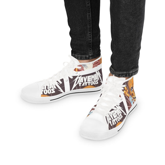 High Top Sneakers — Retro DavemanTattoos Skull Graphic Men's Canvas Shoes