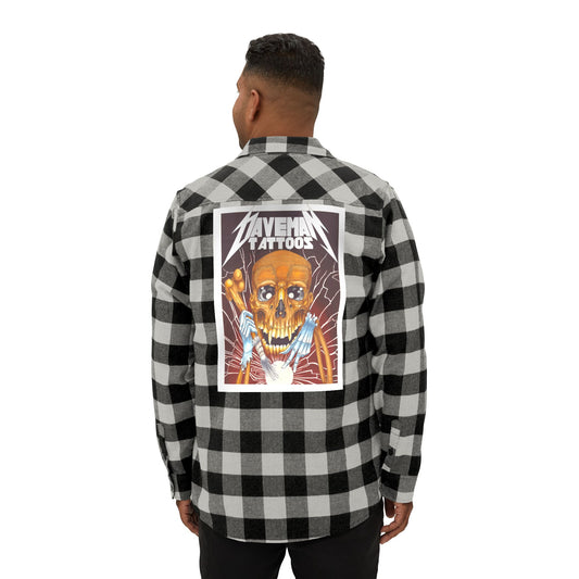 New Daveman Logo Skull Tattoo Graphic Flannel Shirt — Vintage Metal Band Plaid