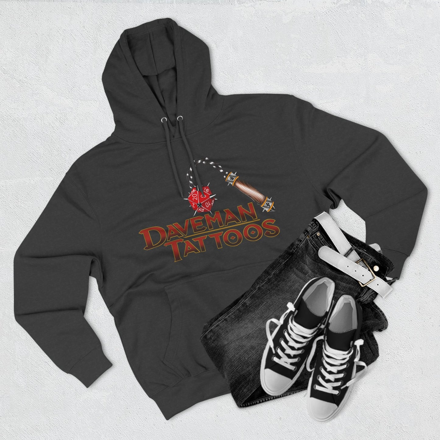 DaveMan Tattoos Branded D&D style Three-Panel Fleece Hoodie