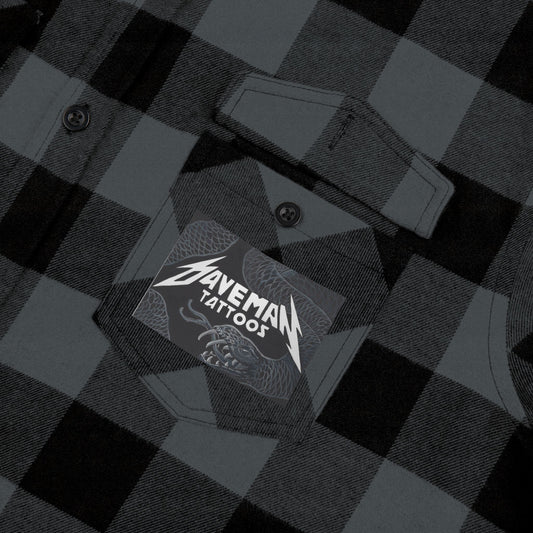 New Daveman Logo Skull Tattoo Graphic Flannel Shirt — Vintage Metal Band Plaid