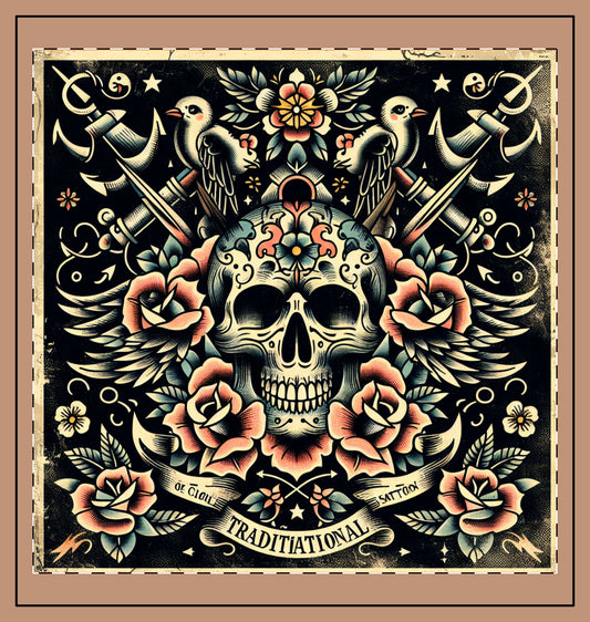 Traditional Skull and Roses Woven Pillow – Bohemian Home Decor, Perfect for Gift Giving