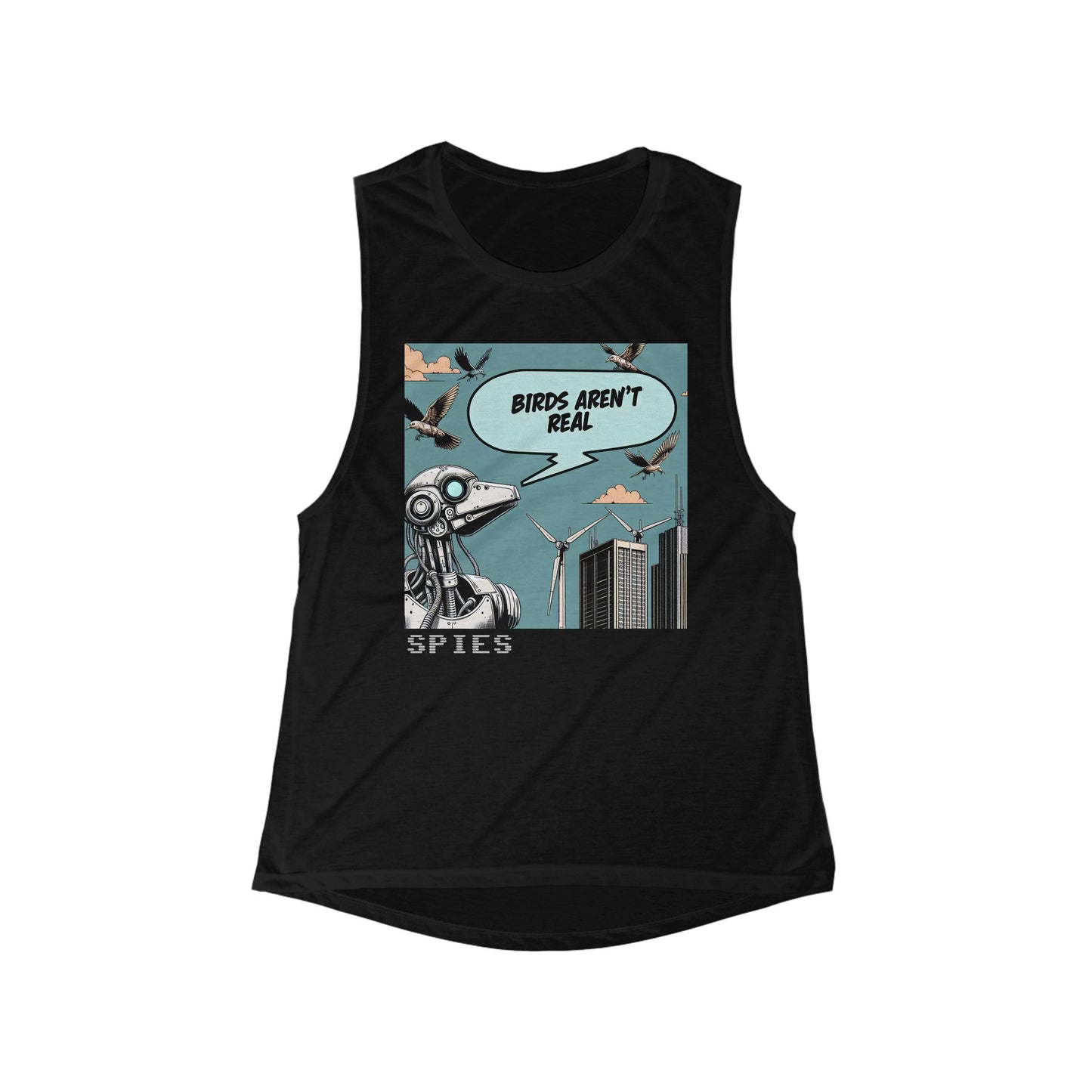 Vintage-Inspired Women's Flowy Muscle Tank - "Birds Aren't Real".