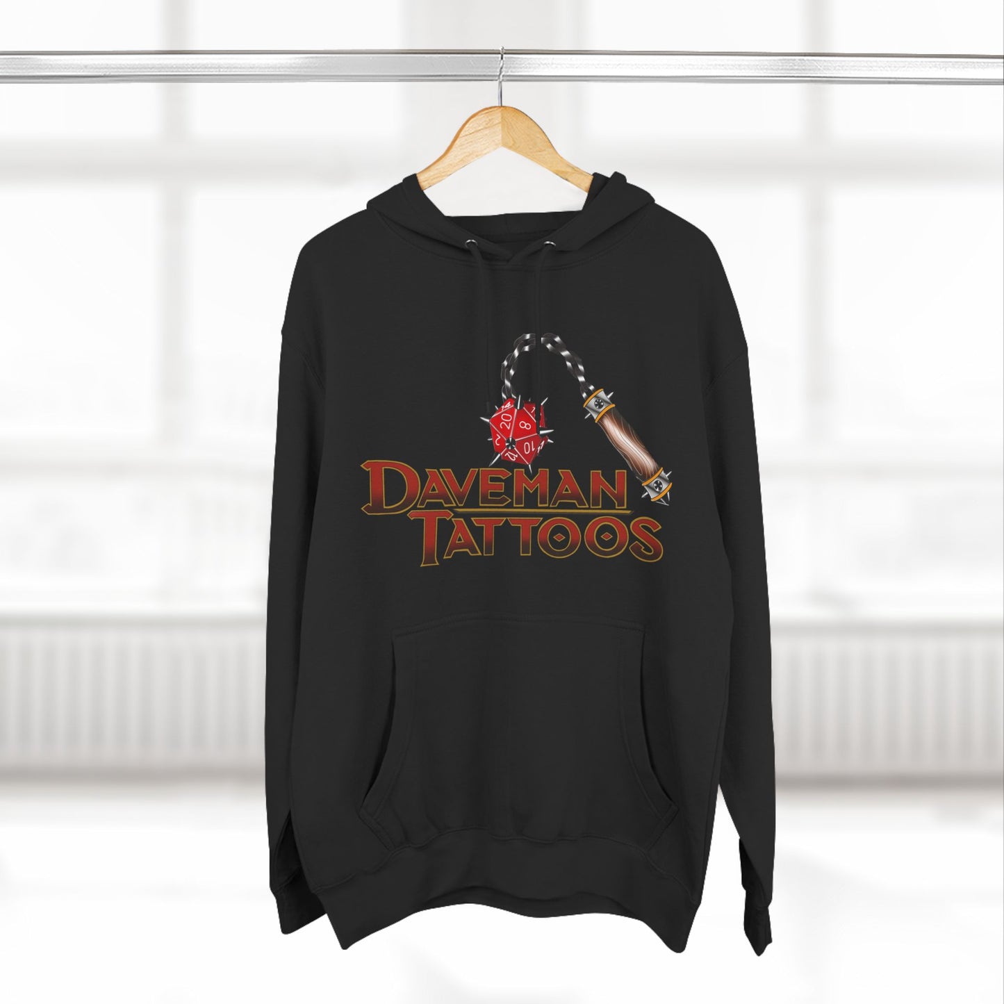 DaveMan Tattoos Branded D&D style Three-Panel Fleece Hoodie